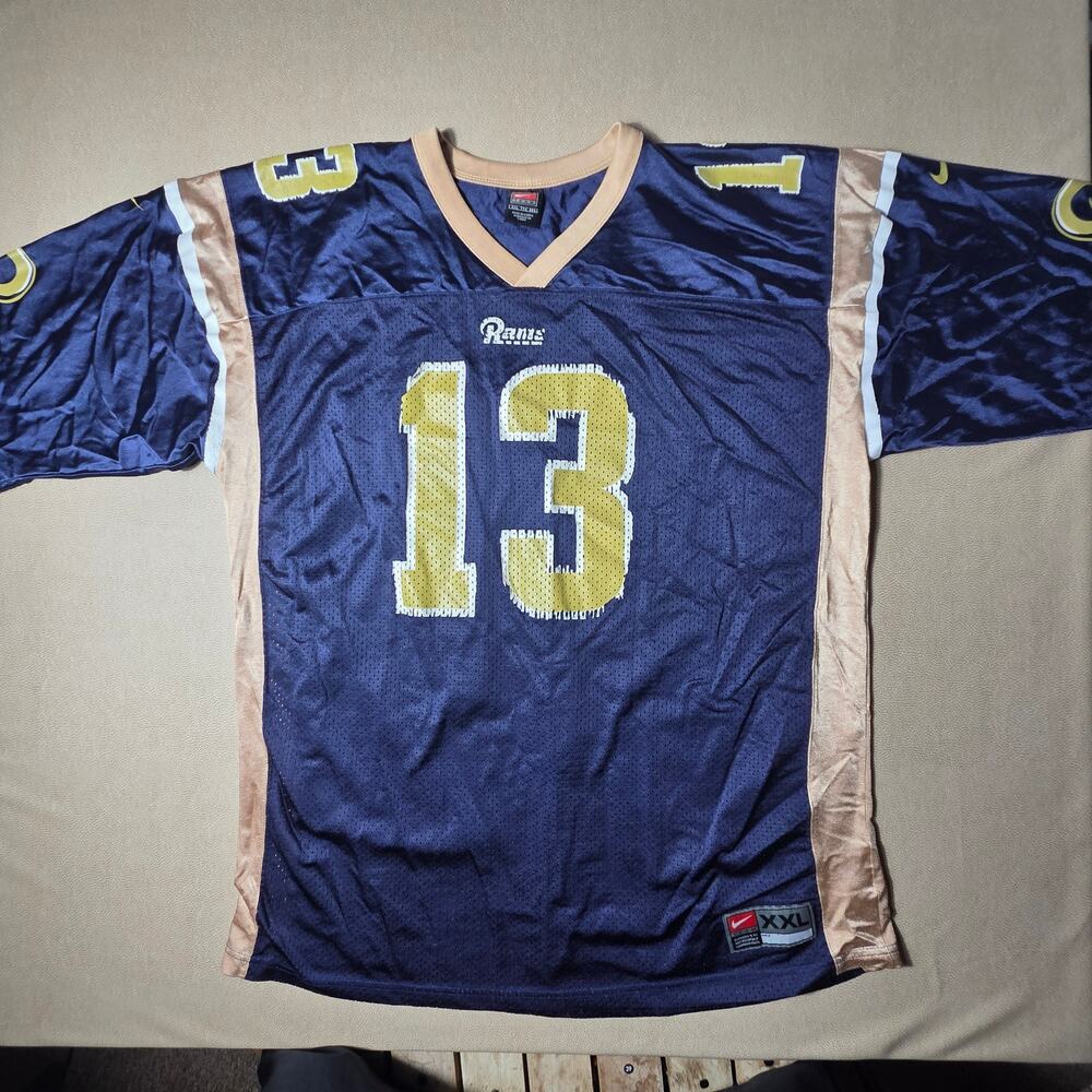 Vintage Nike Team Kurt Warner 13 St Louis Rams NFL Jersey Men XXL Blue Y2K